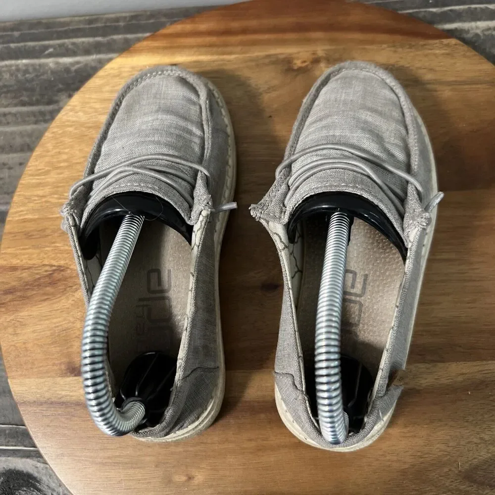 Hey Dude Linen Gray Wendy Youth Size K11 Slip On Sneaker Shoes